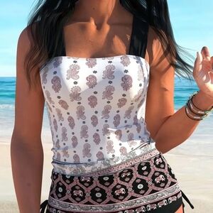 [NEW]Black and White Bustier Camisole Swimsuit(Large)